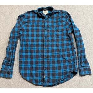 Lucky Brand Mens Flannel Button Up Blue/Gray Plaid Classic Fit Size Large